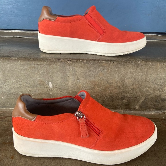 Clarks Layton Step Orange Suede Platform Shoes - Picture 2 of 7